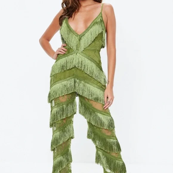Green Fringe Layered jumpsuit MISGUIDED - Picture 3 of 3